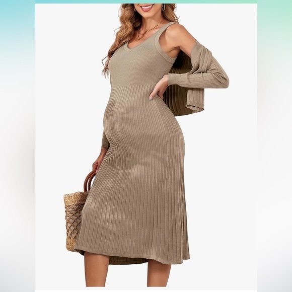 V for City Dresses & Skirts - NWT Maternity Dress Midi Bodycon Pleated A-Line w/matching Cropped Cardigan